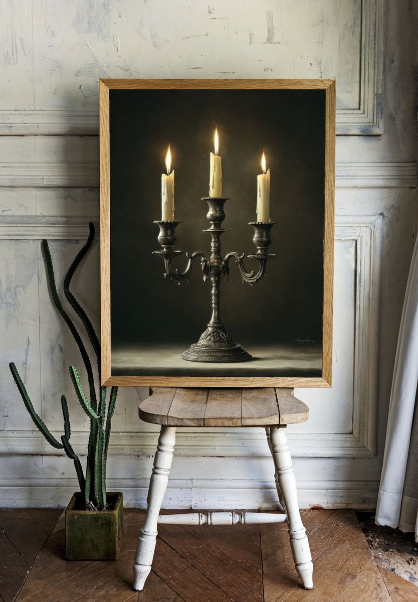 Elegant Candlelit Candelabra — Fine Art Print. — room view 1