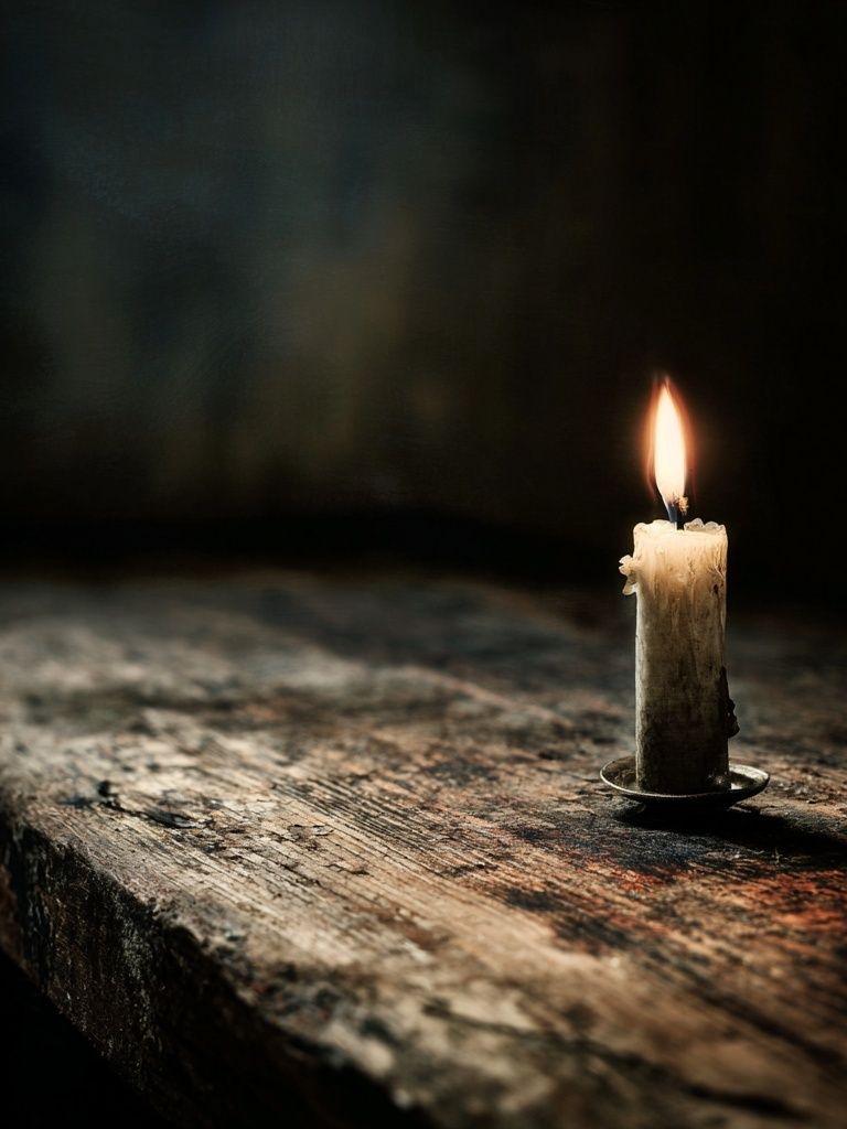 Candlelight on Rustic Table — Photography Print. poster — photography art