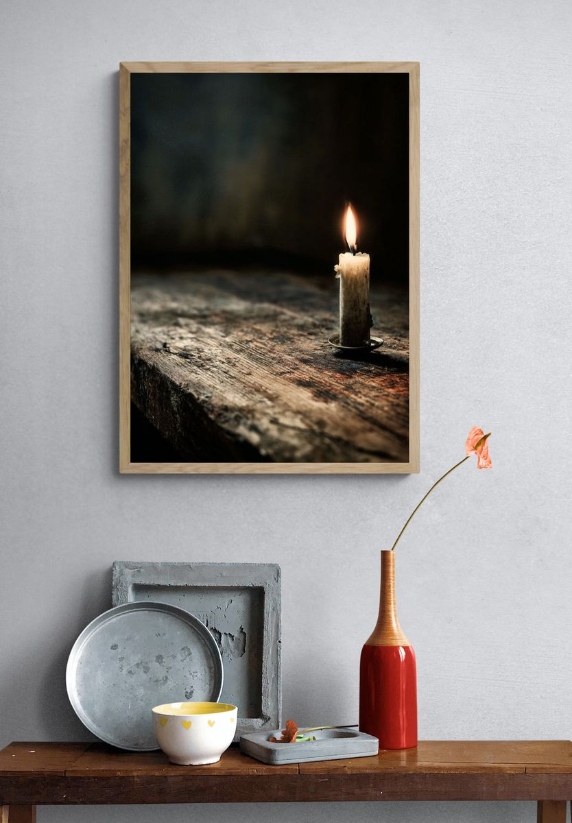 Candlelight on Rustic Table — Photography Print. — room view 3