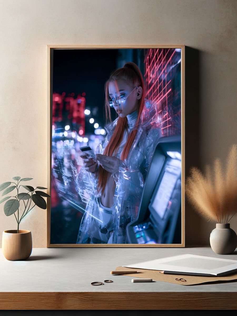 Cyberpunk Neon Portrait Print. — room view 2