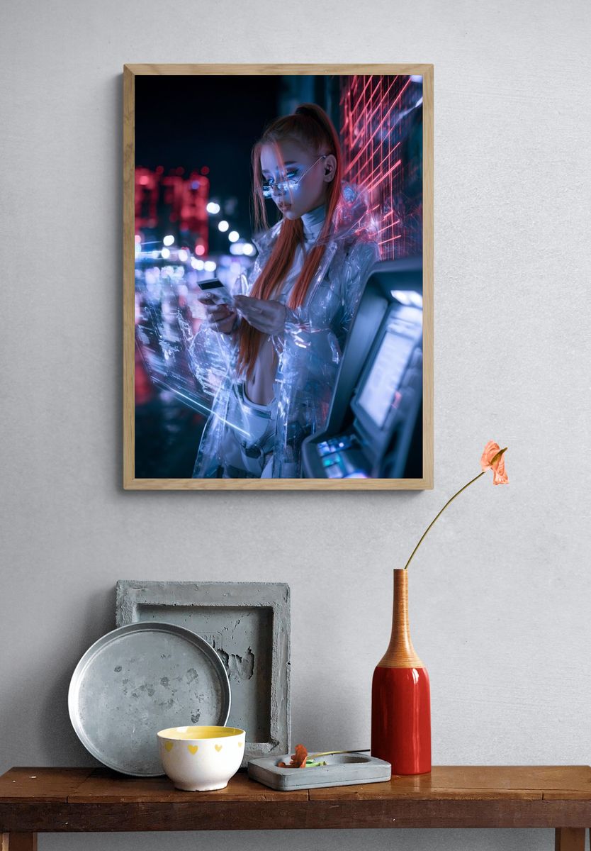 Cyberpunk Neon Portrait Print. — room view 3