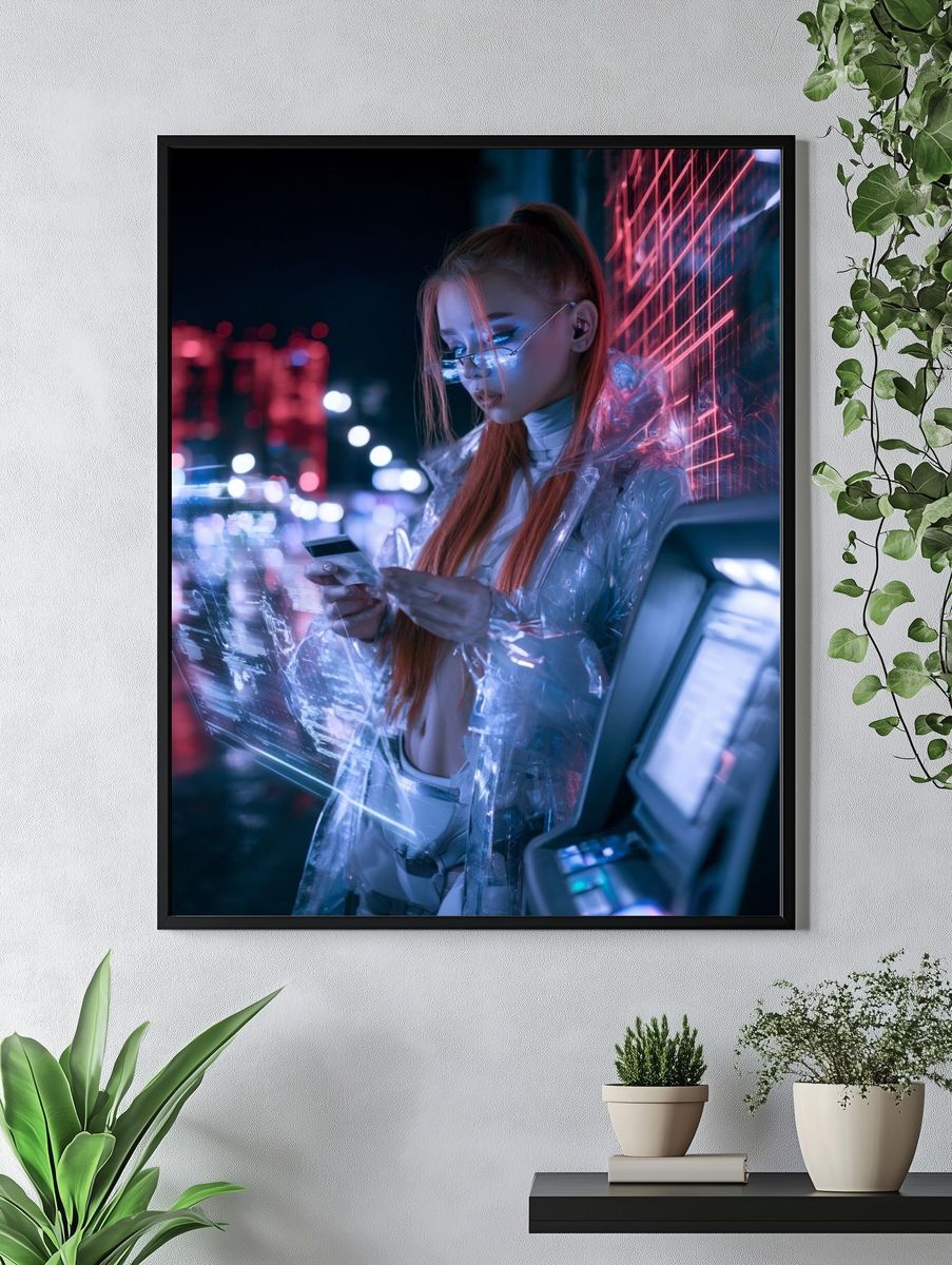 Cyberpunk Neon Portrait Print. — room view 4