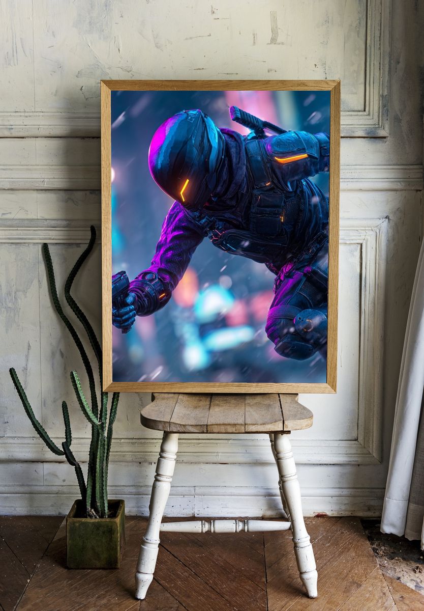 Cyberpunk Ninja — Digital Art Print room preview