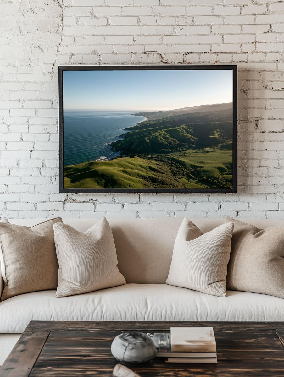 Coastal Green Hills Landscape Print. — room view 1
