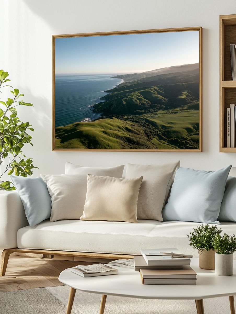 Coastal Green Hills Landscape Print. — room view 2