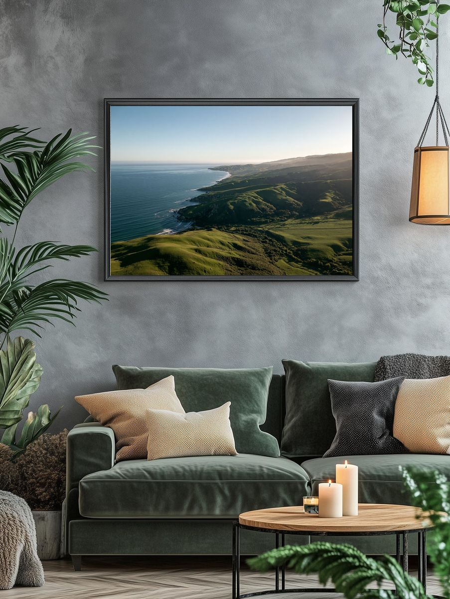 Coastal Green Hills Landscape Print. — room view 4