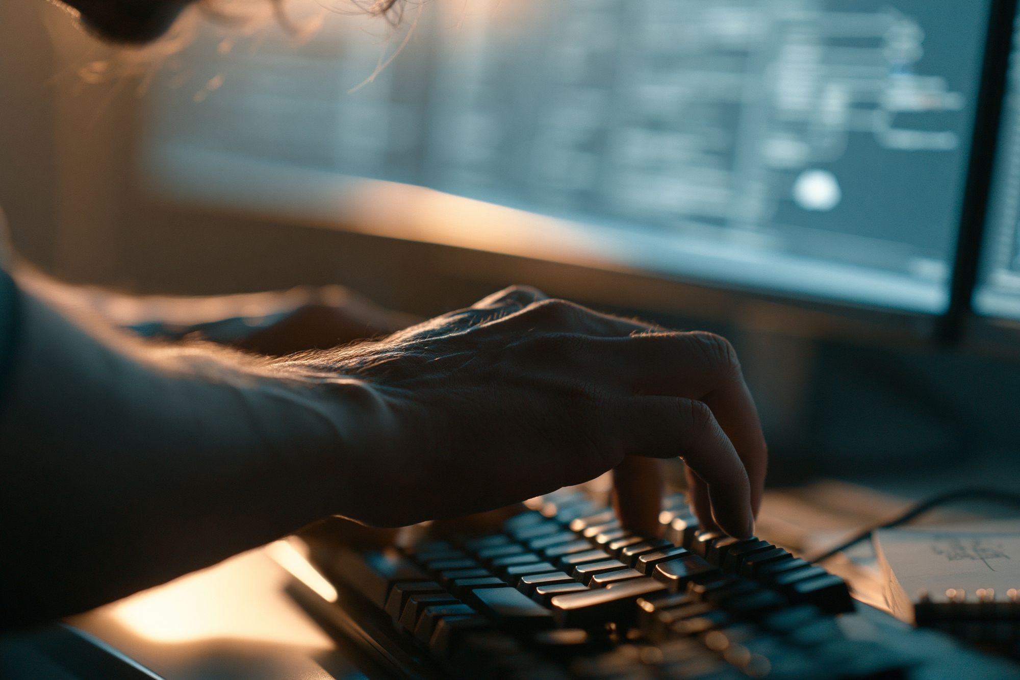 Coder at Keyboard Photography Poster. poster detail