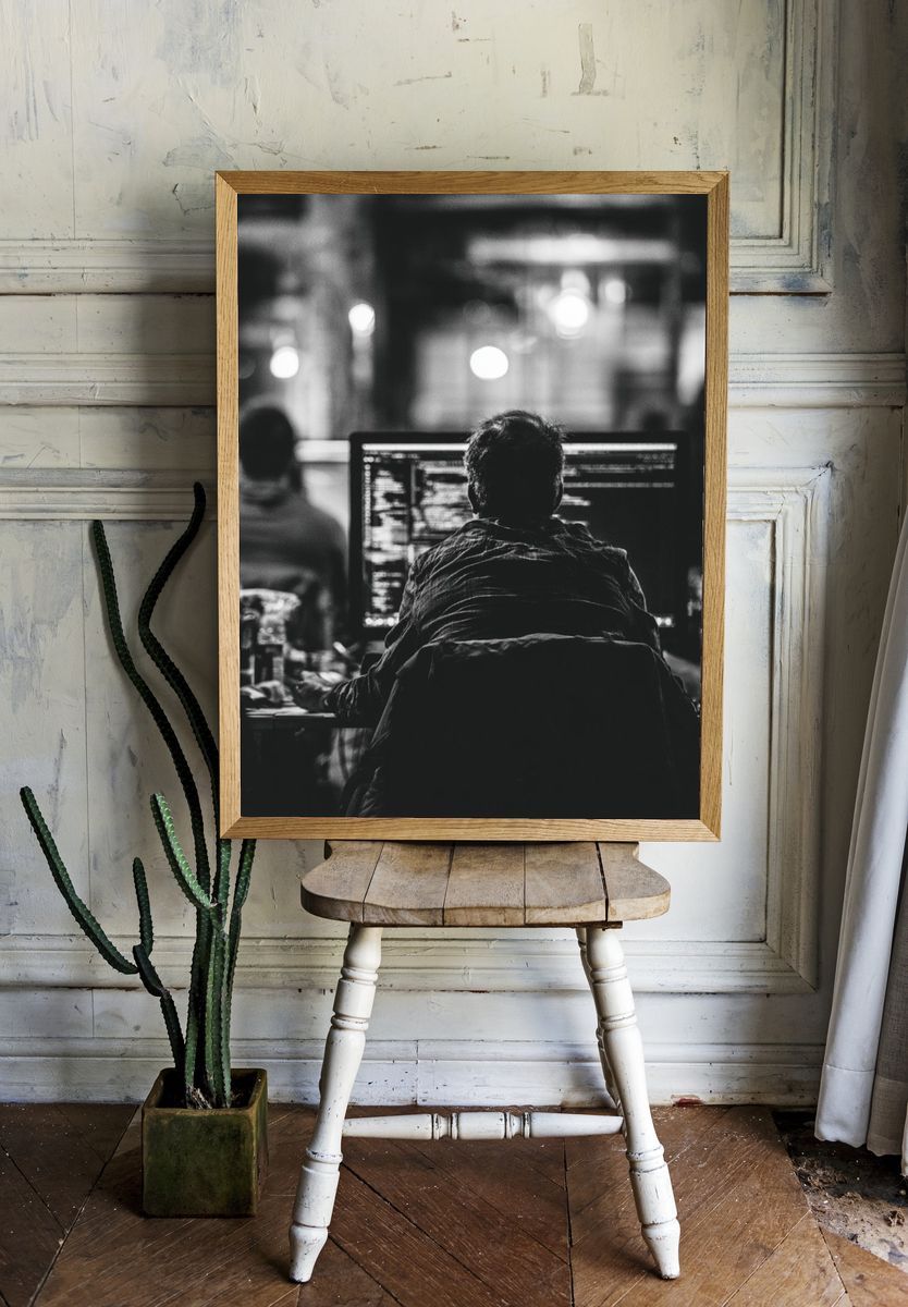 Coder at Work Black-White Poster. room preview