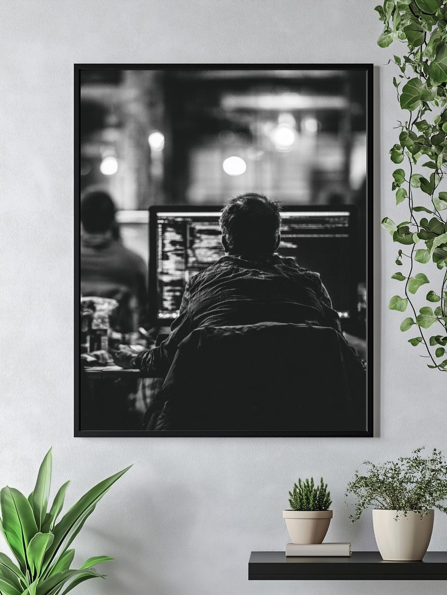 Coder at Work Black-White Poster. — room view 4