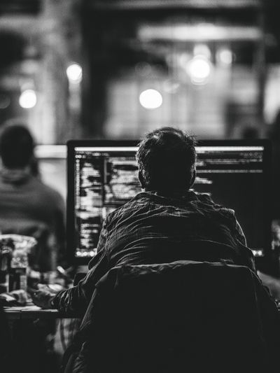 Coder at Work Black-White Poster.