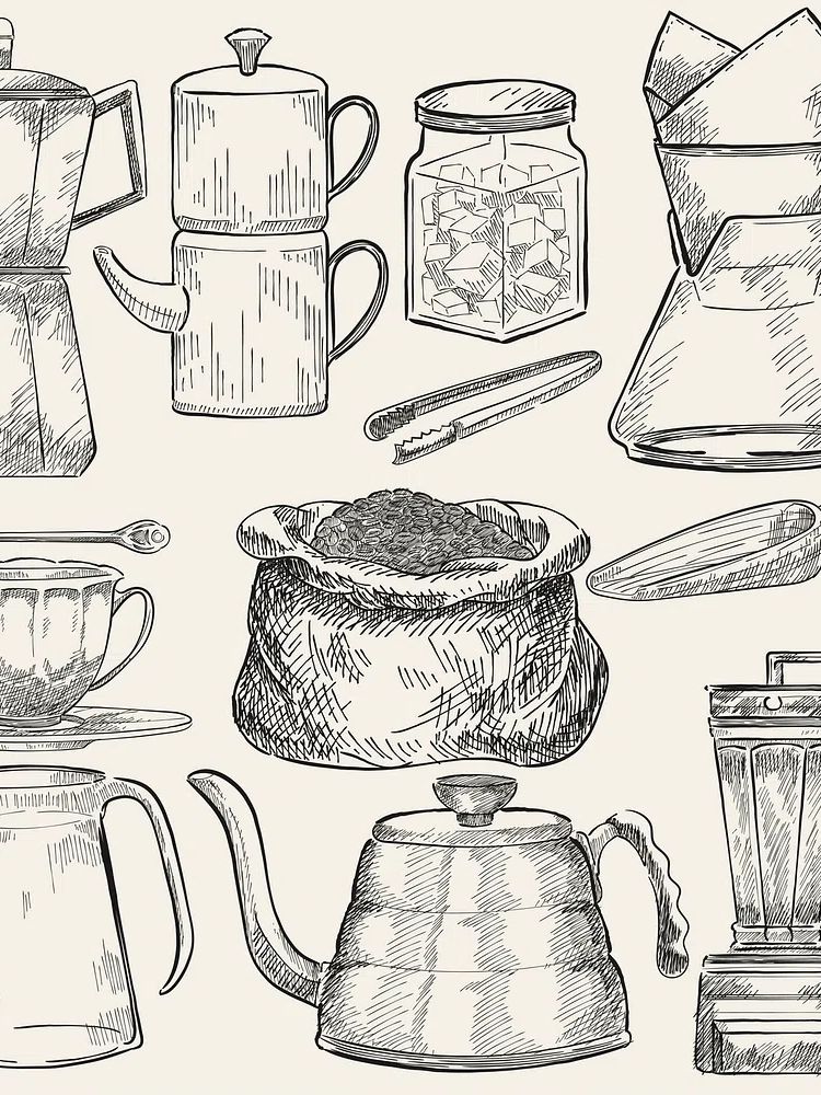 Coffee Brewing Sketch Poster. poster — illustration art