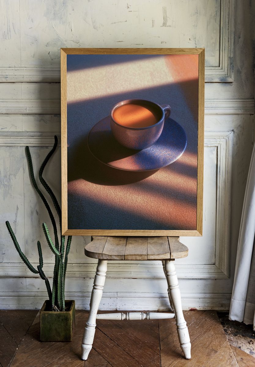 Sunlit Coffee Cup Photography Poster. room preview