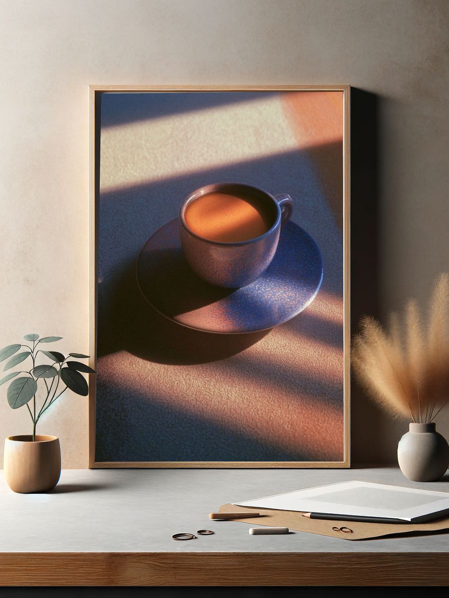 Sunlit Coffee Cup Photography Poster. — room view 2