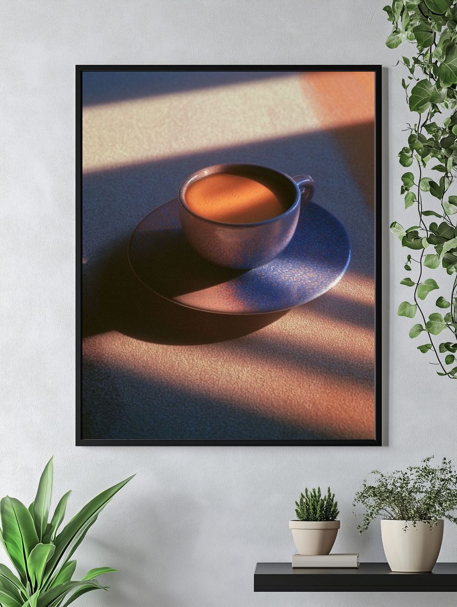 Sunlit Coffee Cup Photography Poster. — room view 4