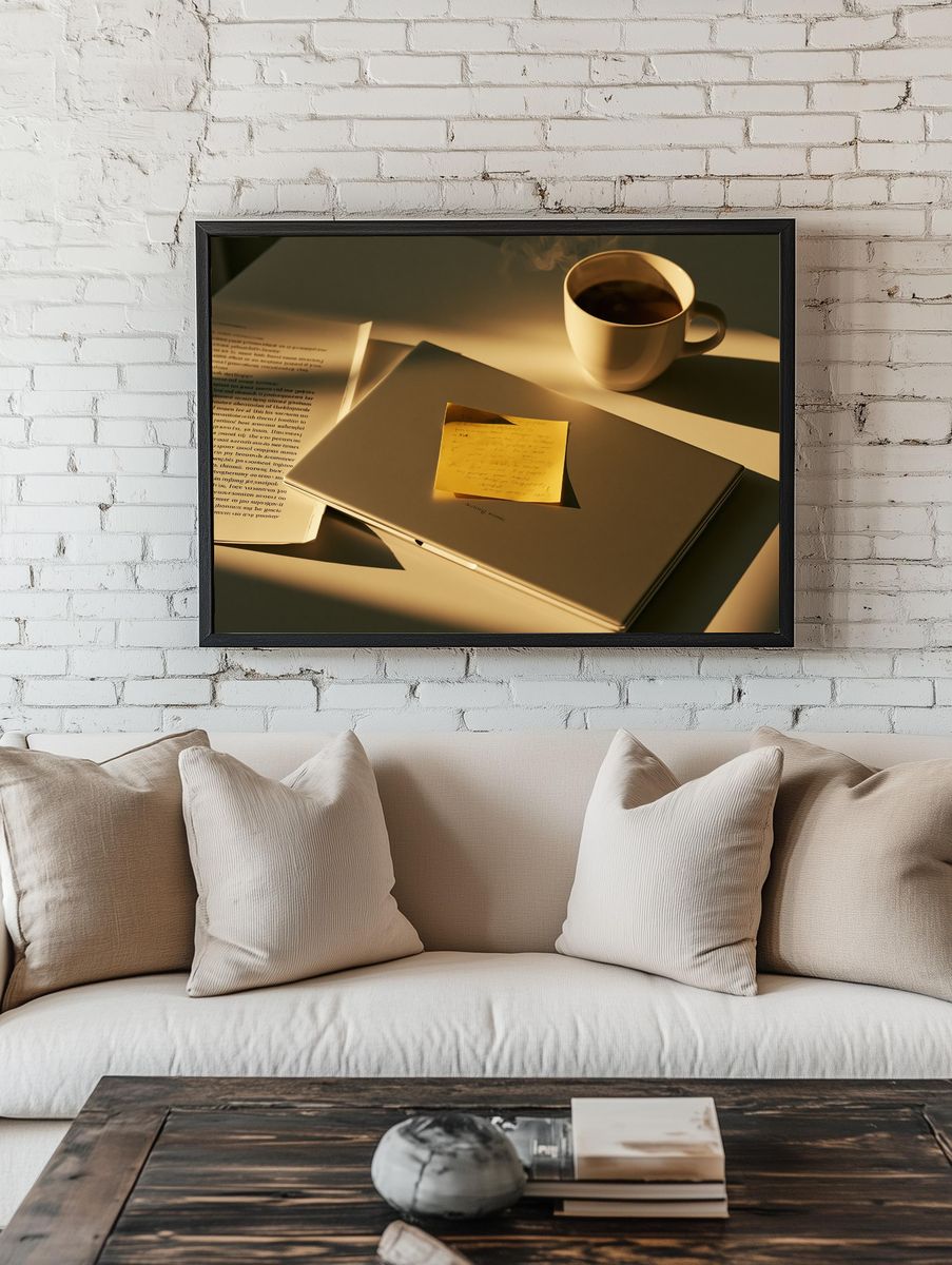 Coffee Desk Still Life Photography Poster. — room view 1