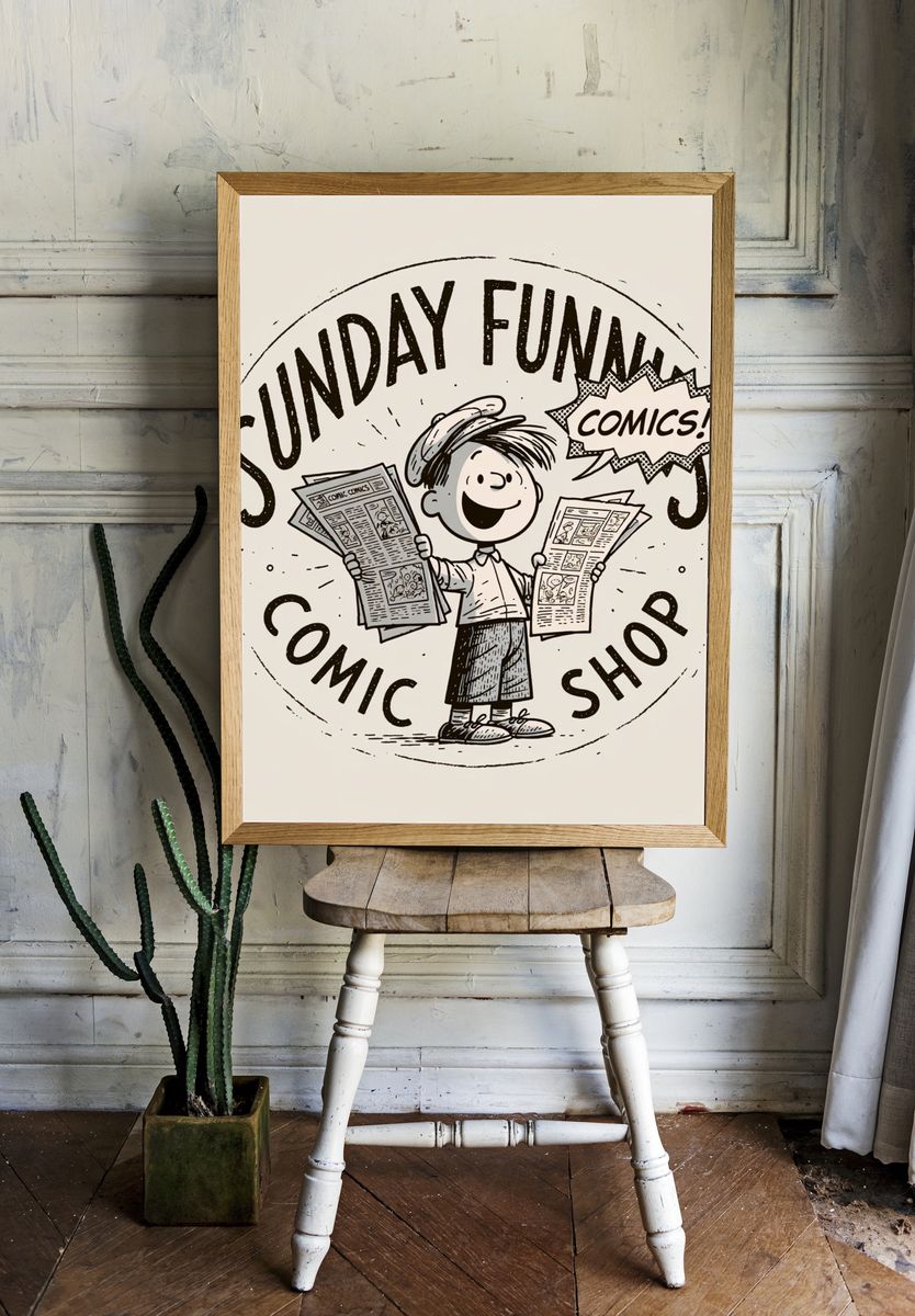 Sunday Funday Comic Shop Poster. — room view 1