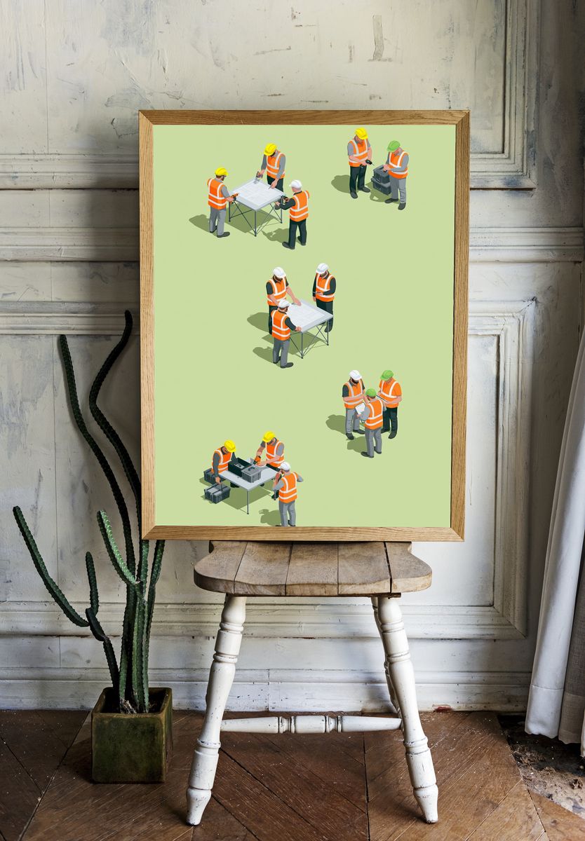 Construction Team Planning Illustration Poster. room preview