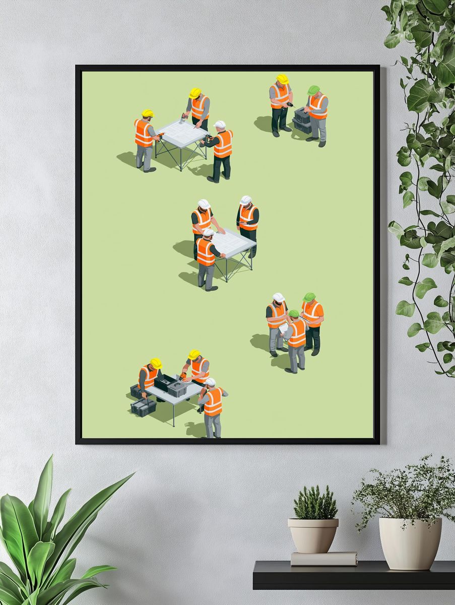 Construction Team Planning Illustration Poster. — room view 4