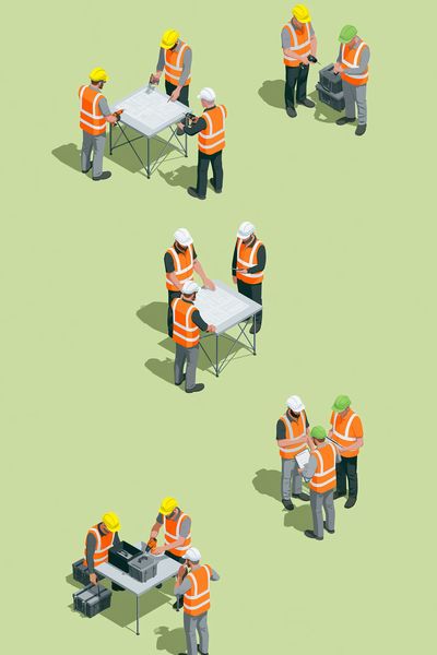 Construction Team Planning Illustration Poster. poster print