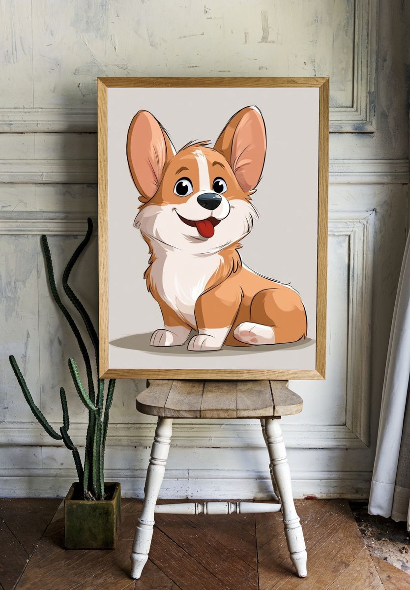 Happy Corgi Cartoon Poster. room preview