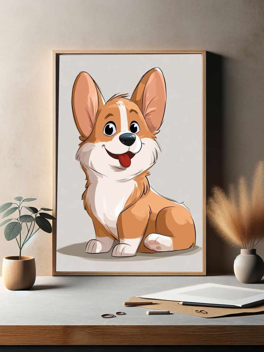 Happy Corgi Cartoon Poster. — room view 2