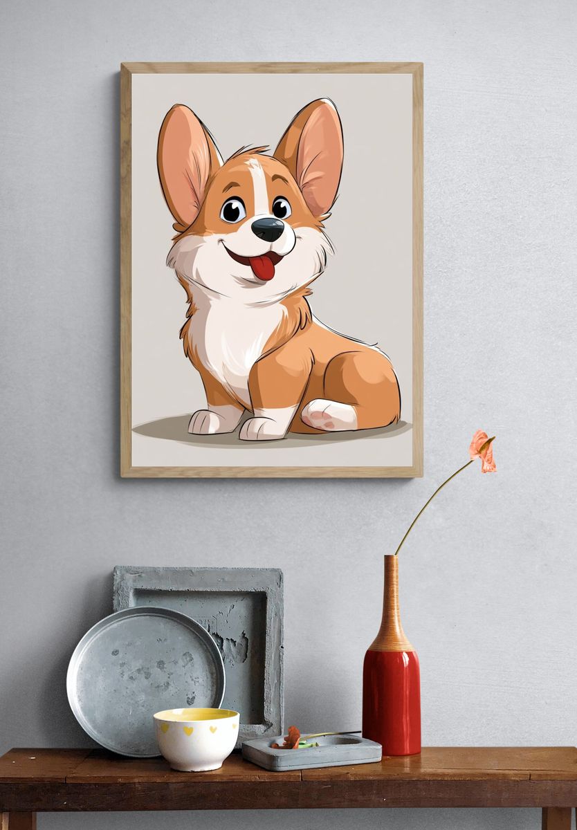 Happy Corgi Cartoon Poster. — room view 3