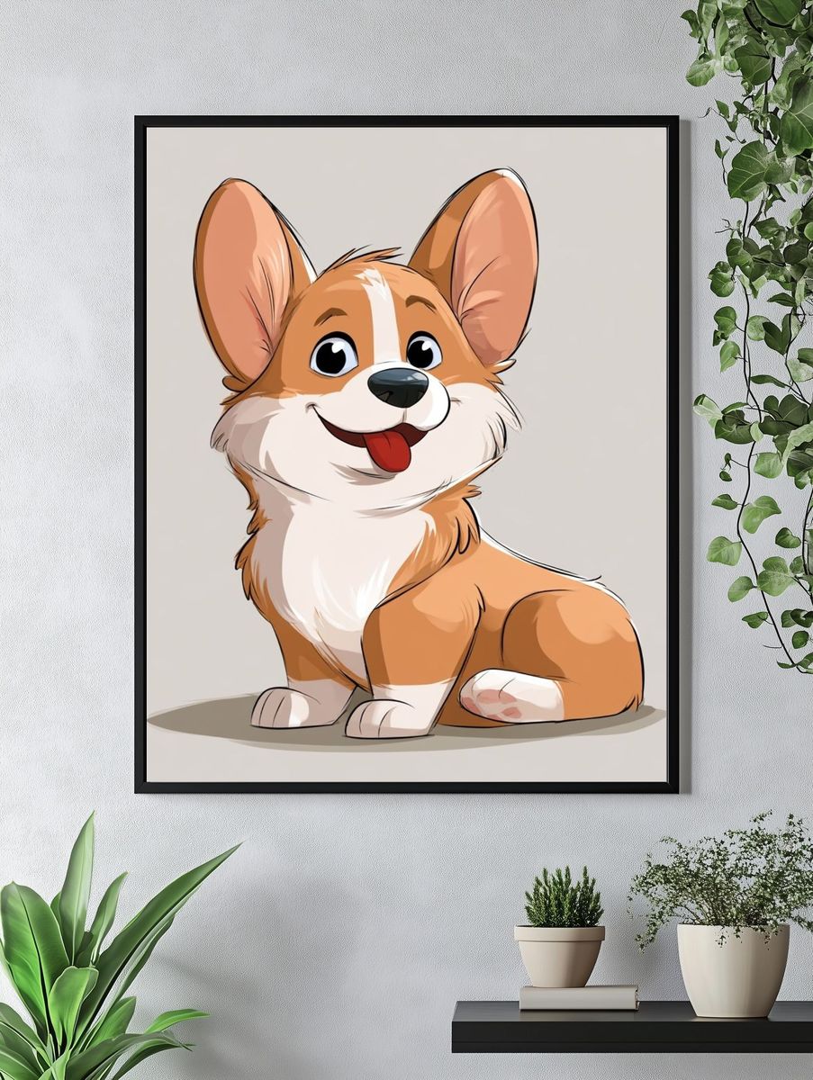 Happy Corgi Cartoon Poster. — room view 4