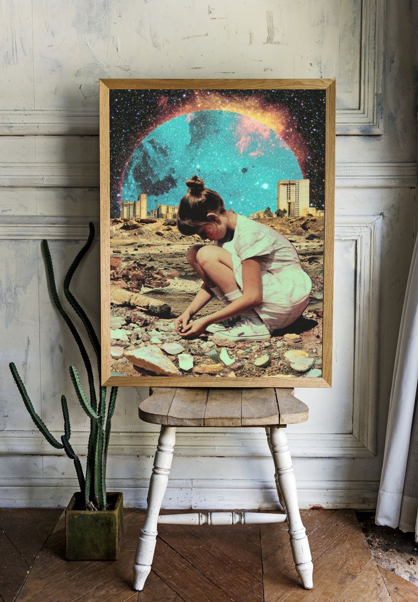 Girl in a Cosmic Landscape — Surrealism Print room preview
