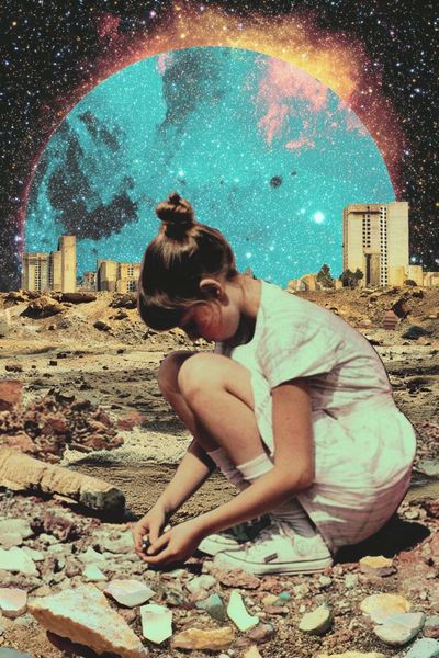 Girl in a Cosmic Landscape — Surrealism Print. poster