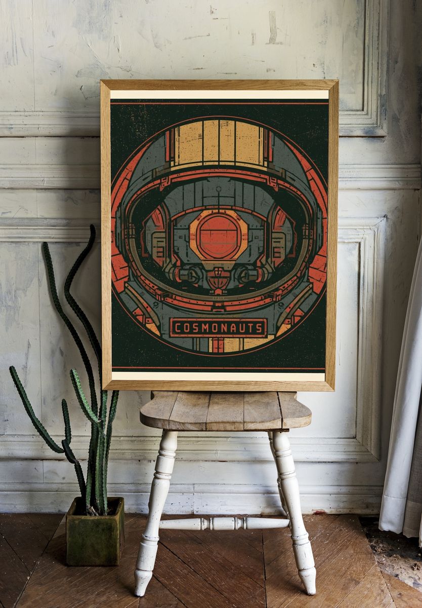 Cosmonaut Helmet Retro Poster. room preview
