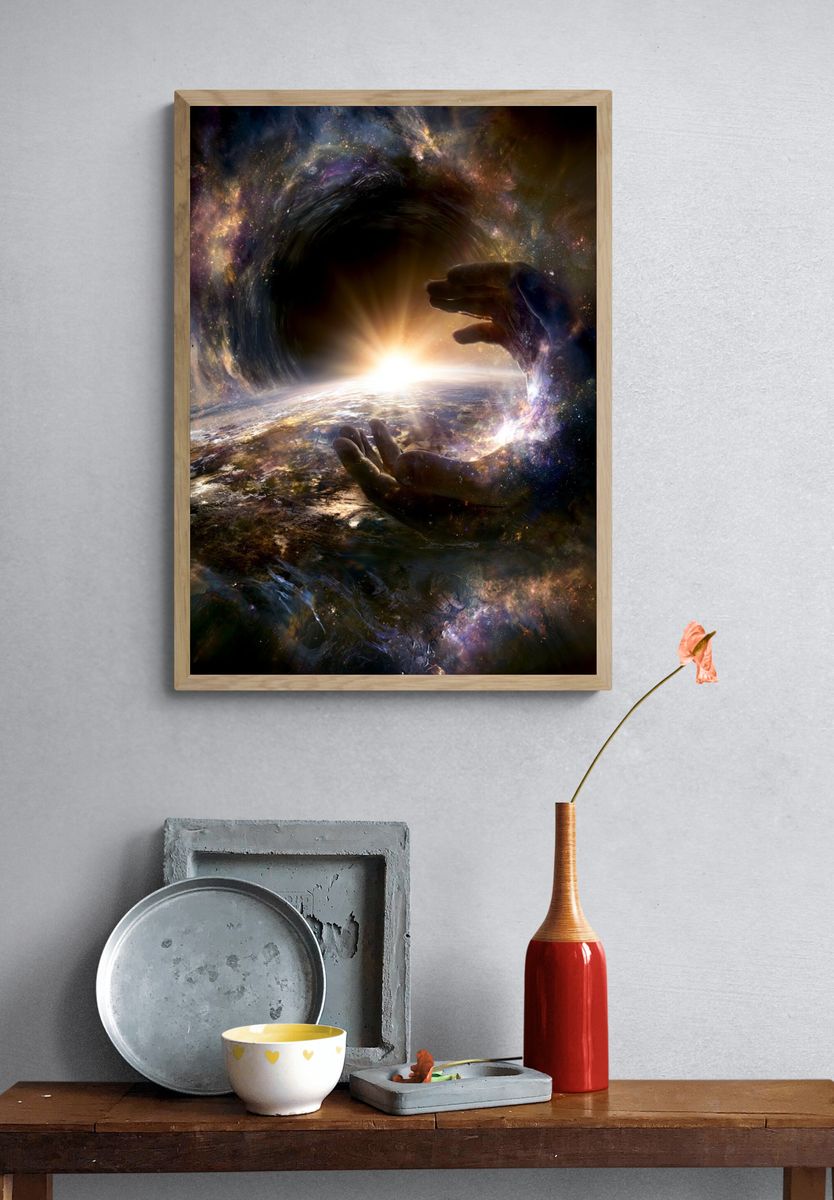 Cosmic Hands — Surrealism Print. — room view 3