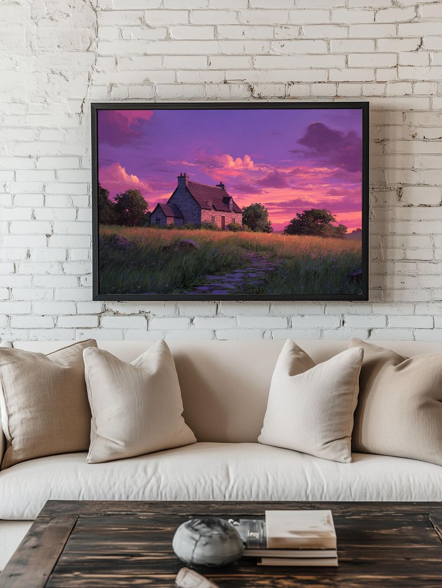 Charming Cottage at Sunset — Landscape Print. — room view 1