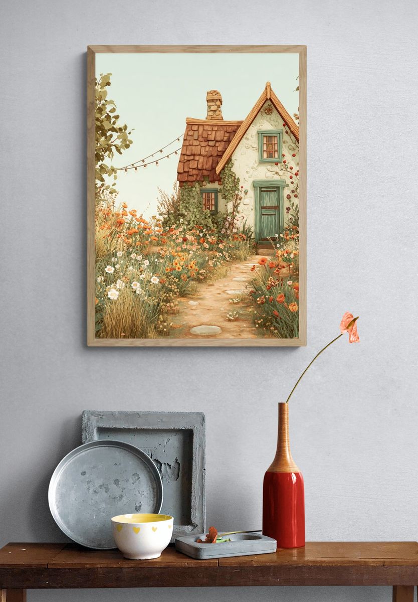 Charming Cottage in Bloom — Illustration Print. — room view 3
