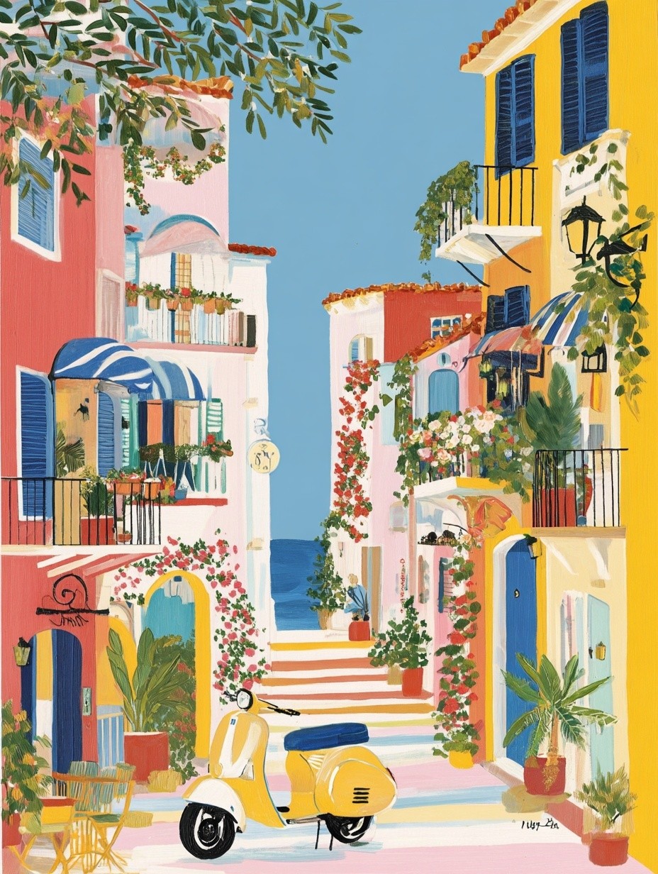 Charming Coastal Village — Illustration Print. poster detail