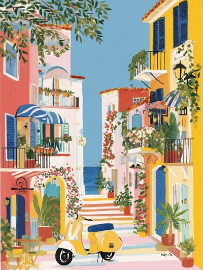 Charming Coastal Village — Illustration Print. poster