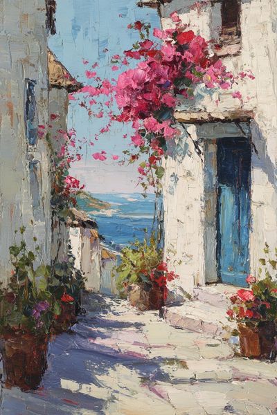 Coastal Village with Bougainvillea
