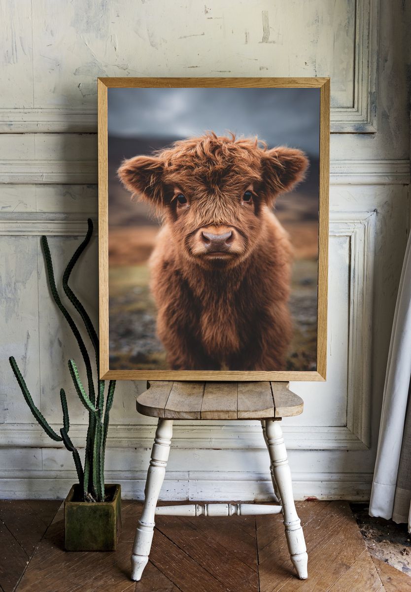 Highland Cow Calf — Photography Print. — room view 1