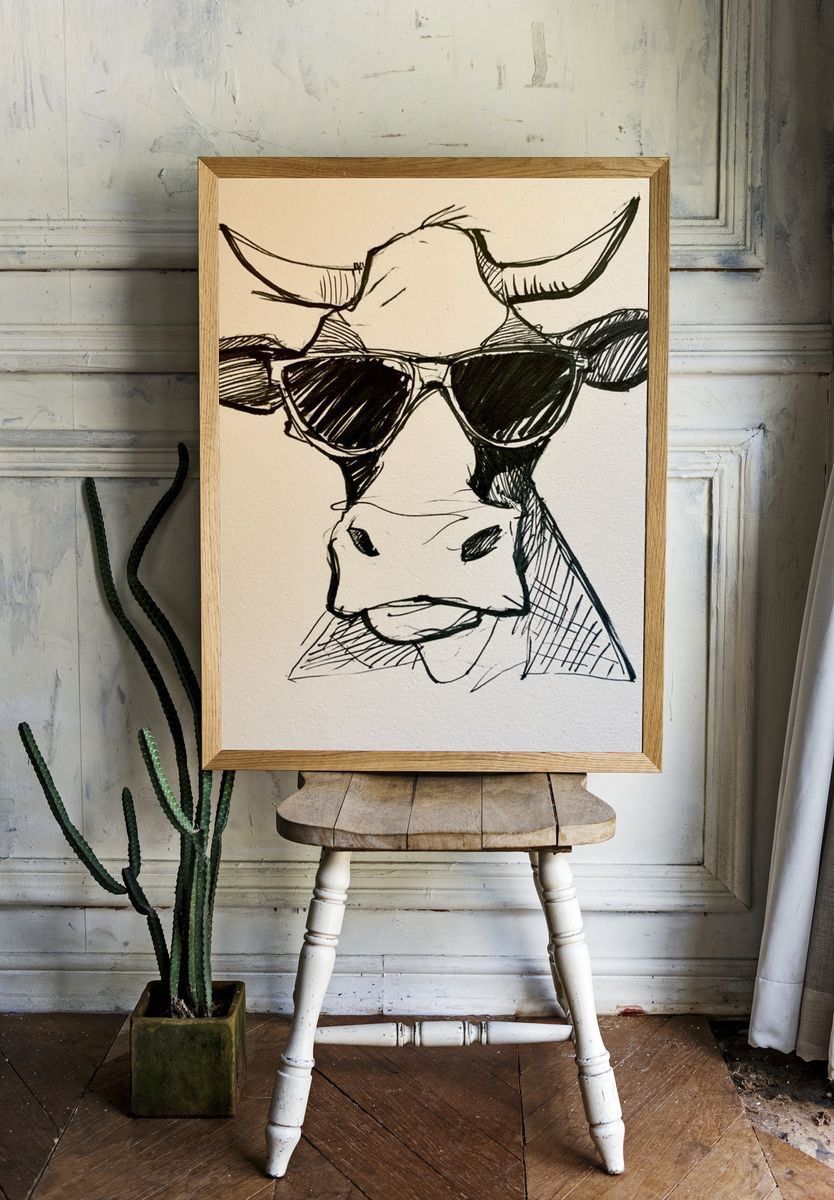 Cool Cow Sketch Poster. room preview