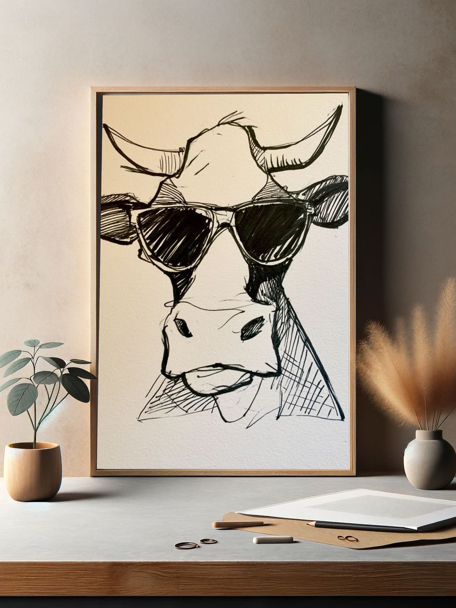 Cool Cow Sketch Poster. — room view 2