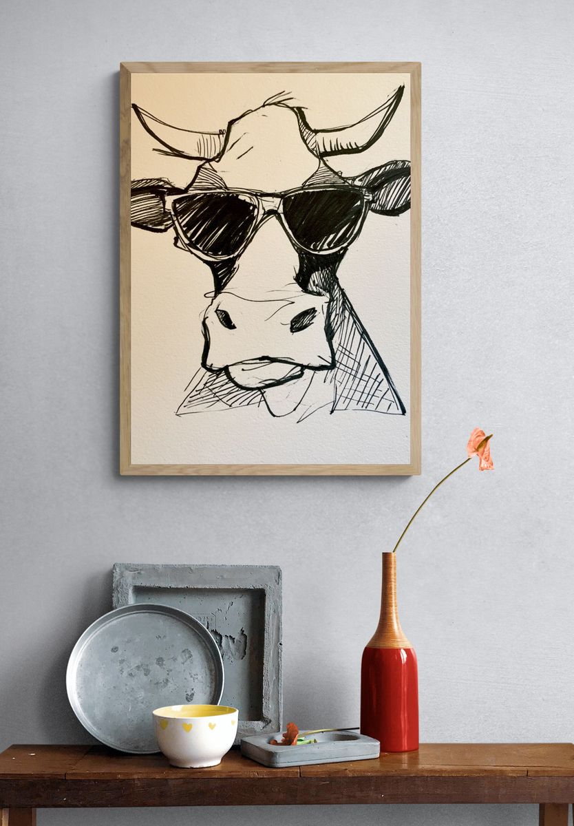 Cool Cow Sketch Poster. — room view 3