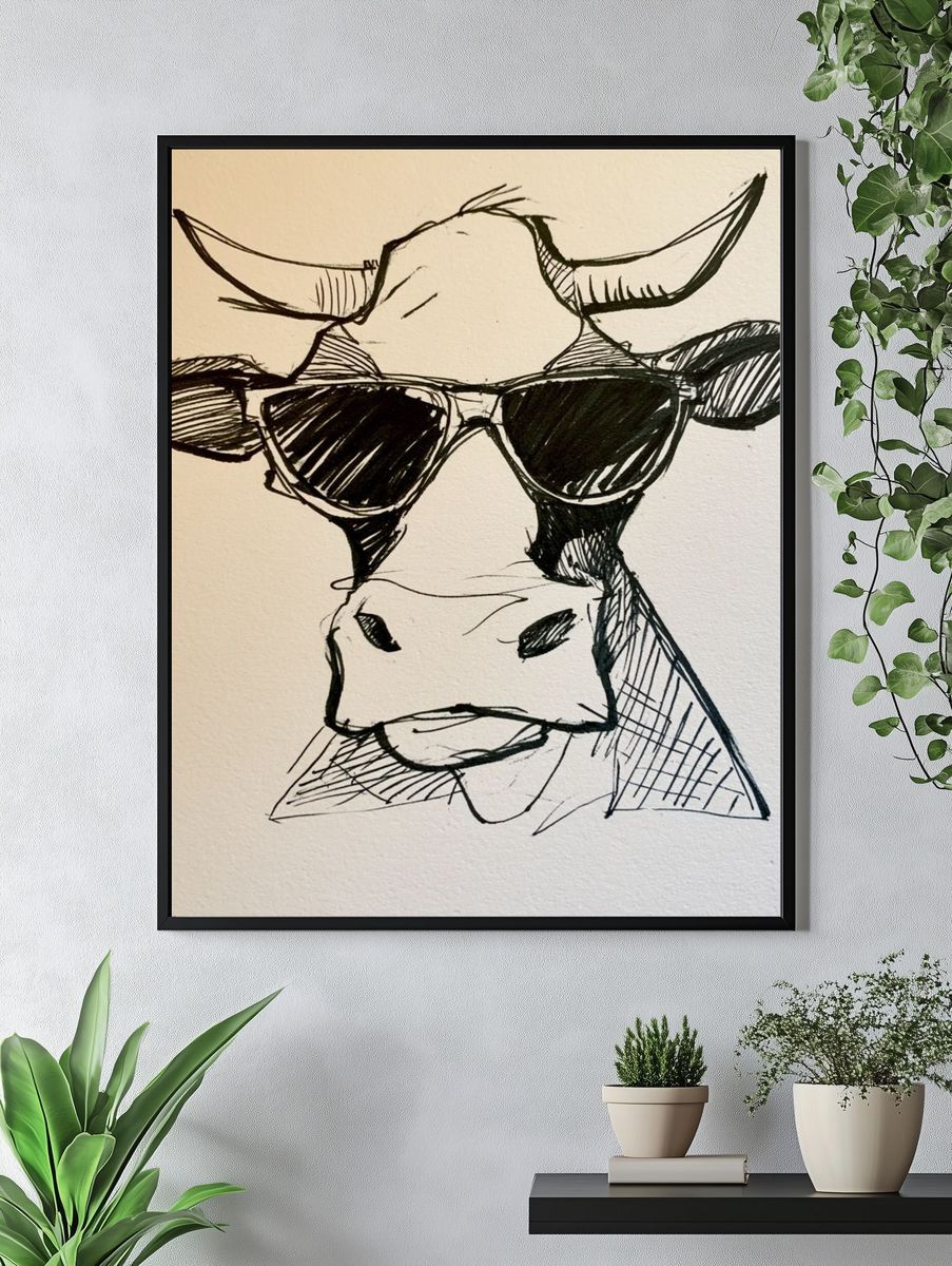 Cool Cow Sketch Poster. — room view 4