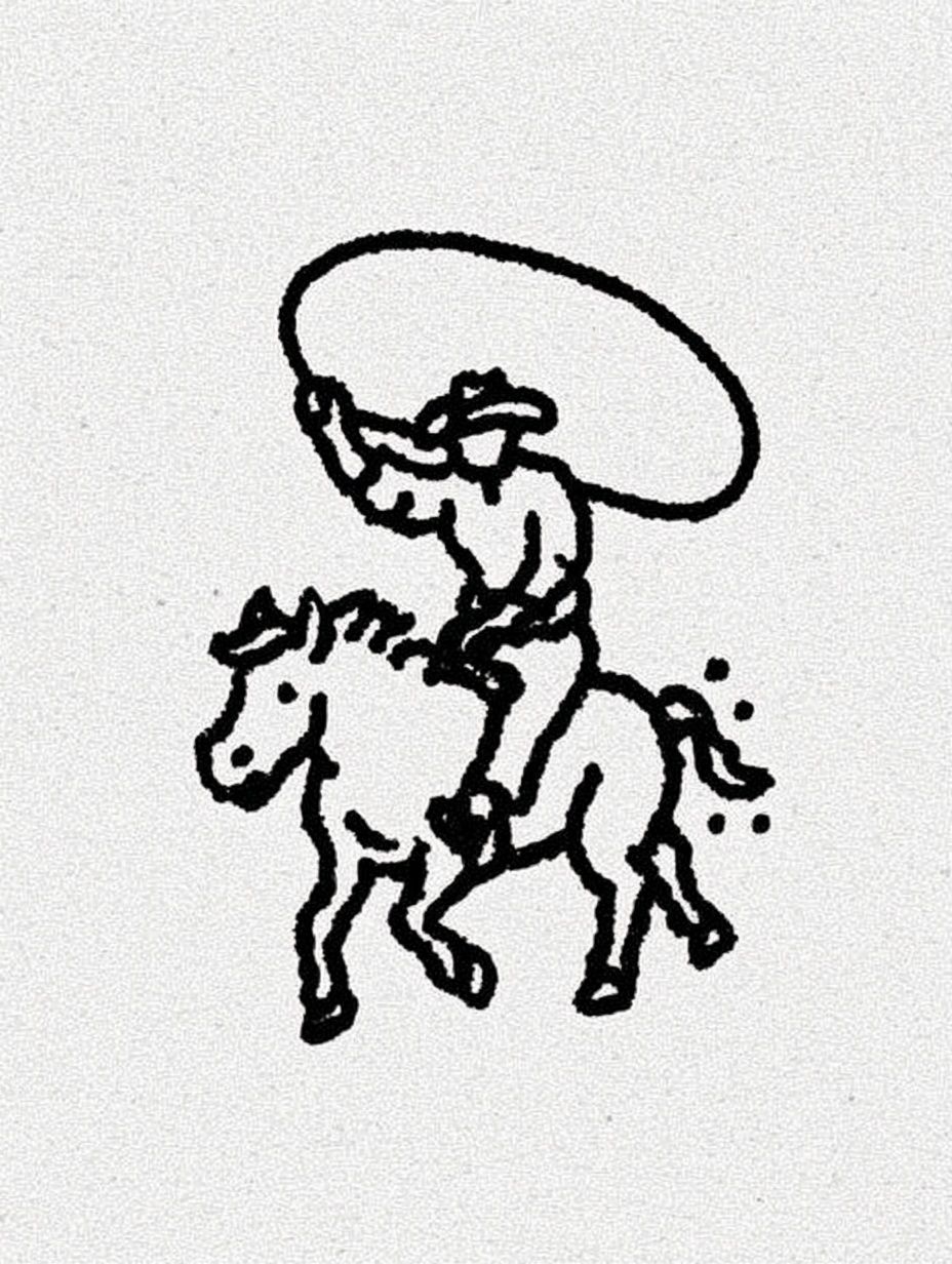 Cowboy on Horse — Line Art Print. poster — illustration art