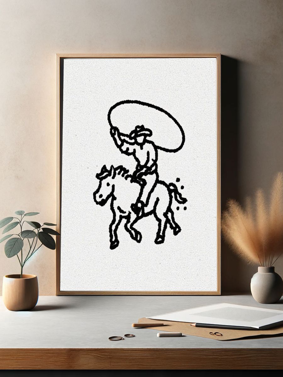 Cowboy on Horse — Line Art Print. — room view 2