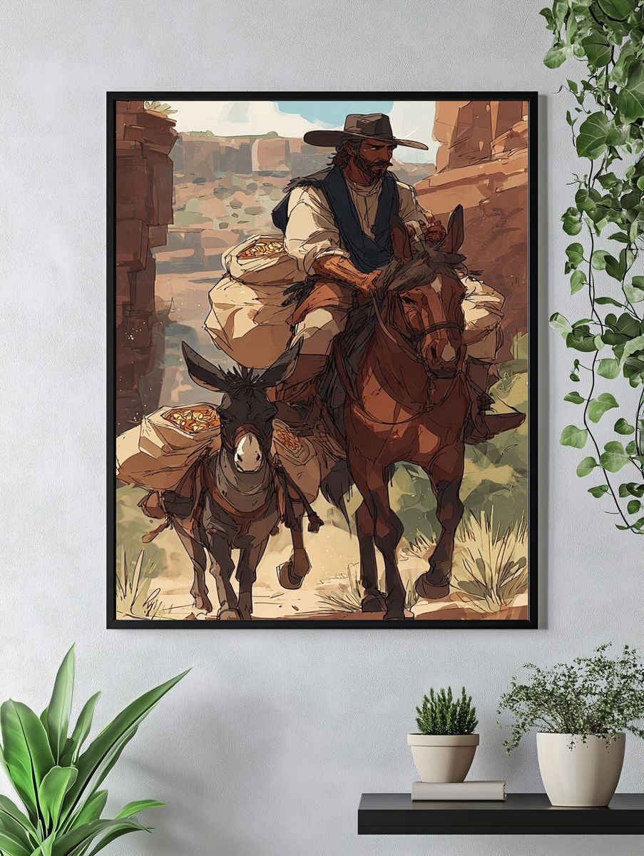 Cowboy and Donkey — Illustration Print. — room view 4