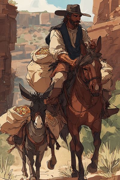 Cowboy and Donkey — Illustration Print. poster print