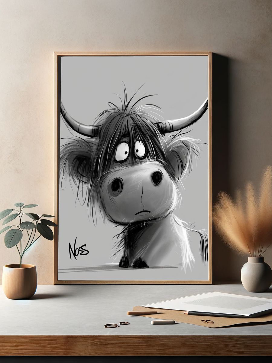 Cow Portrait Illustration Poster. — room view 2