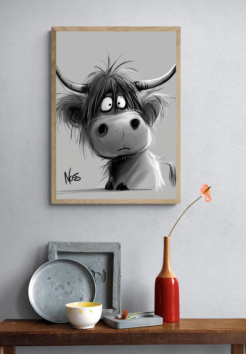 Cow Portrait Illustration Poster. — room view 3