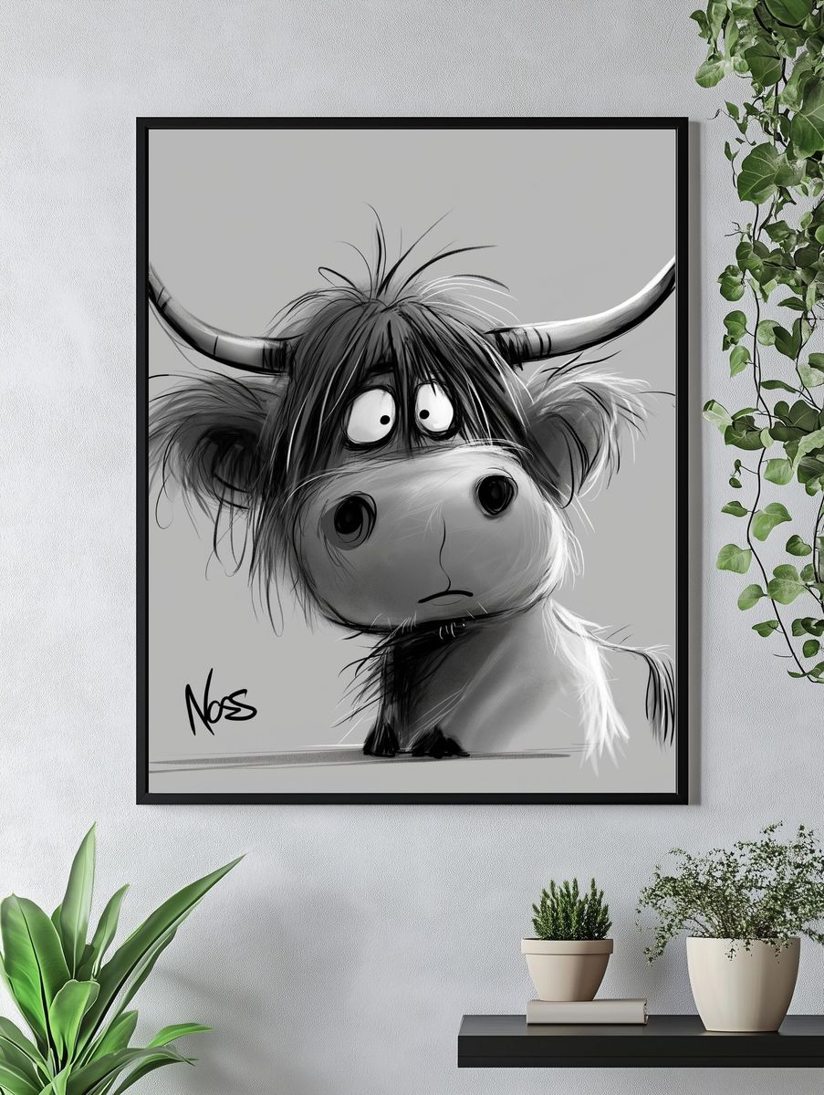 Cow Portrait Illustration Poster. — room view 4