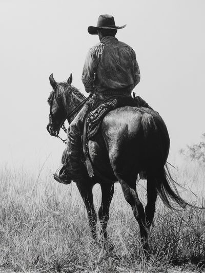 Cowboy on Horse Black-White Poster. poster