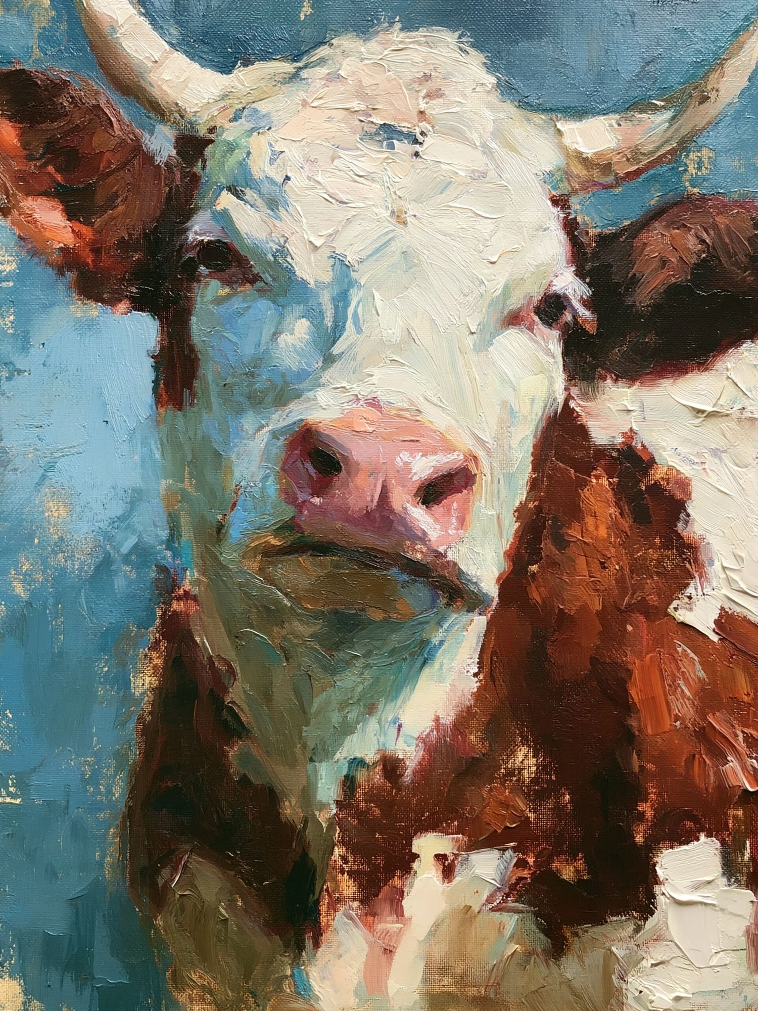 Cow Portrait Oil Painting Poster. poster detail